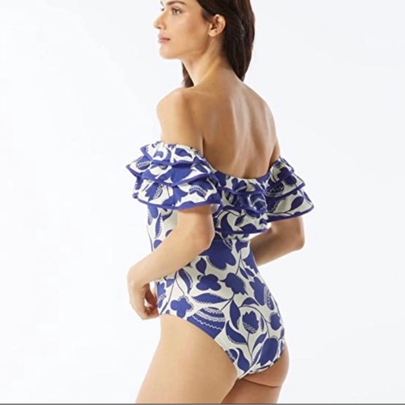 NWT Kate Spade New York Blue Berry Ruffle Off-the-shoulder One-piece Swimsuit - Picture 2 of 3